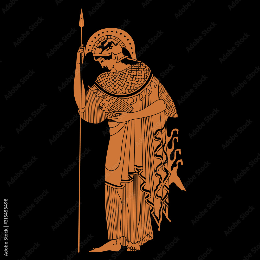 Ancient Greek goddess Athena. Vase painting style. isolated vector illustration. Stock | Stock