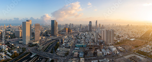 Tel Aviv Skyline At Sunrise, Tel Aviv Cityscape Panorama At Sunrise, Israel