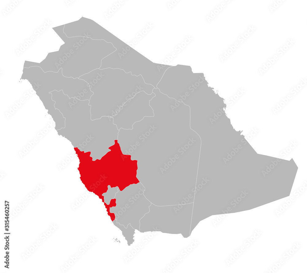 Fototapeta premium Makkah province highlighted on saudi arabia map vector. Business concepts.