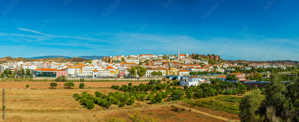 Panoramic picture of the medieval village Silves in the south of Portugal in summer