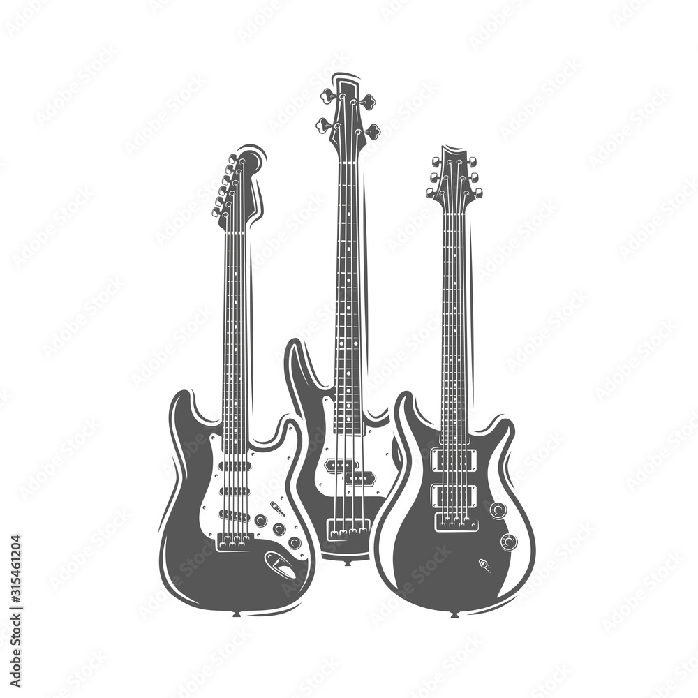 Naklejka premium Three guitars isolated on a white background