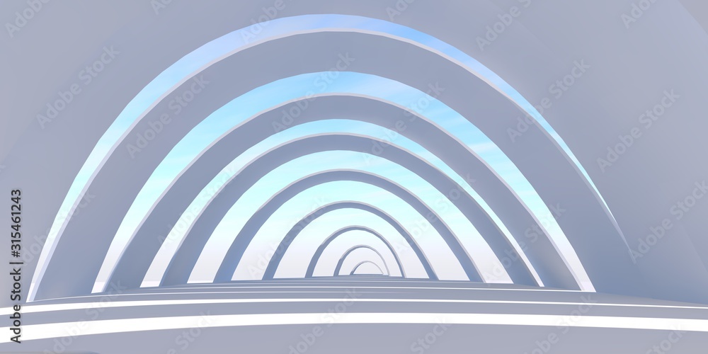 Abstract architecture background arched interior minimalism style 3d illustration