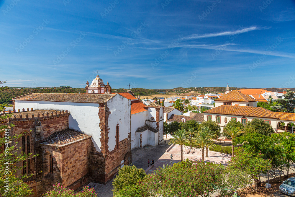 View from Castelo de Silves to Cathedral in Portugal in summer