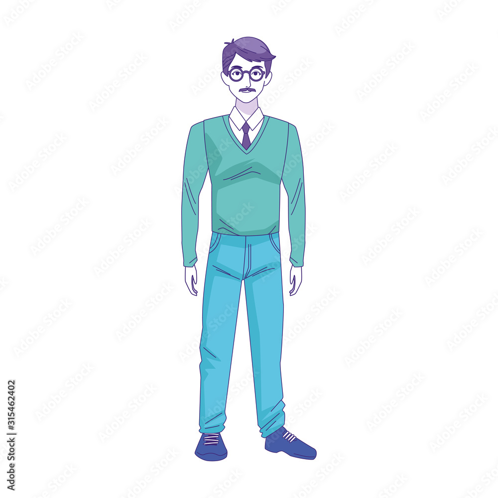 adult man with sweater and tie, flat design