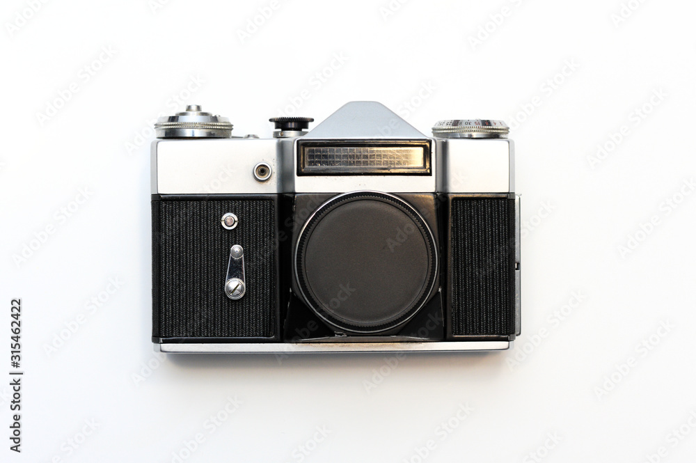 Vintage film camera in a white background