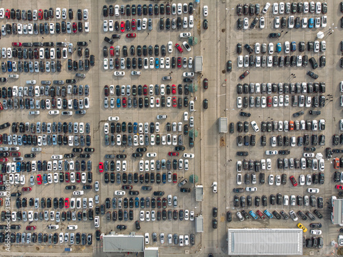 Empty parking lots, aerial view. A lot of cars