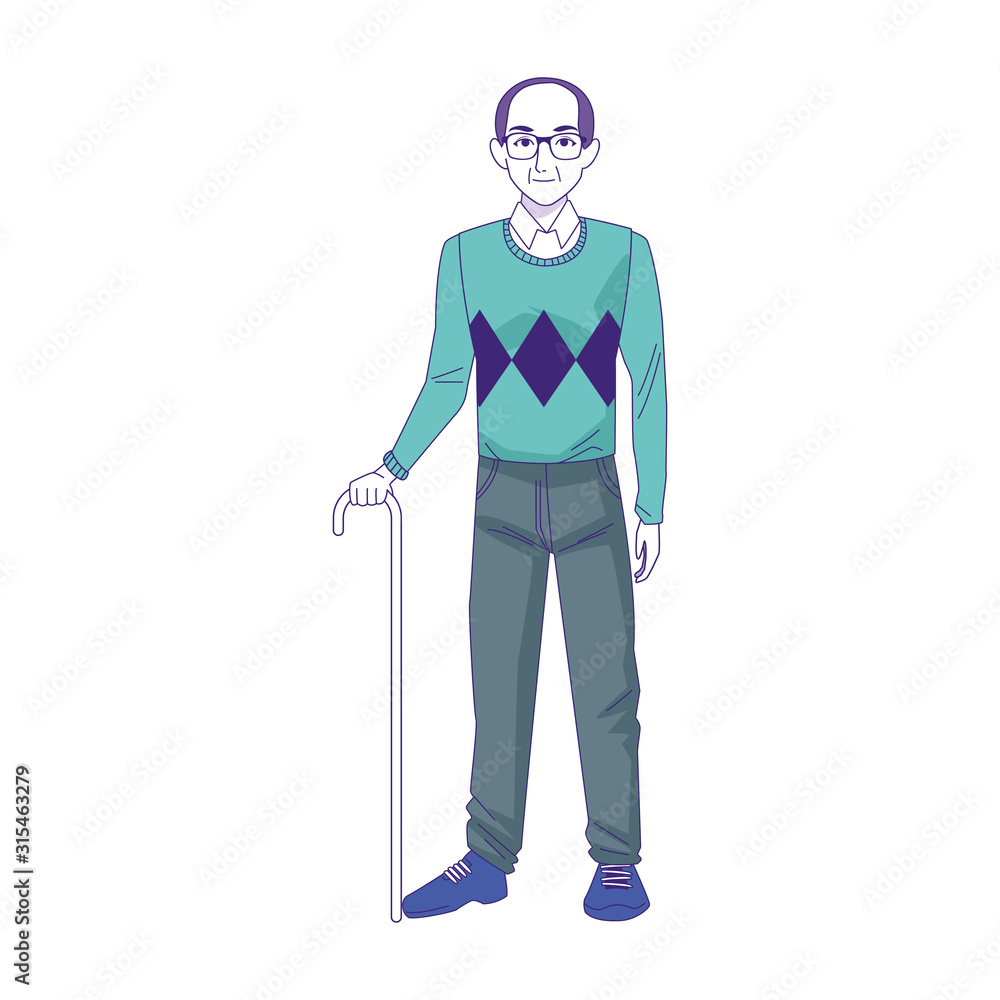 old man standing with cane, colorful design old man standing with cane, colorful design