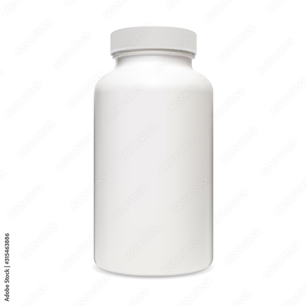 Pill Bottle. Supplement drug 3d plastic package. Container for prescription antibiotic or headache capsule. Realistic vitamin tablet packaging mockup template design without box Pill Bottle. Supplement drug 3d plastic package. Container for prescription antibiotic or headache capsule. Realistic vitamin tablet packaging mockup template design without box