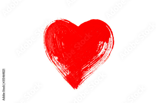 Papier peint Red heart on a white isolated background painted with paints and a brush