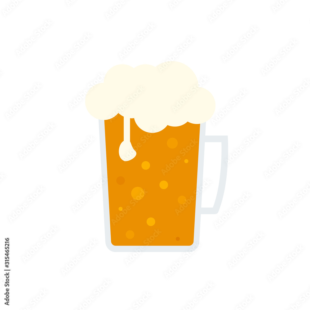 Cold fresh beer in a mug flat vector illustration isolated on a white background. Cold fresh beer in a mug flat vector illustration isolated on a white background.