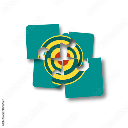 Target on disassembled puzzles. The concept of setting the right goal in life or business. Vector illustration.