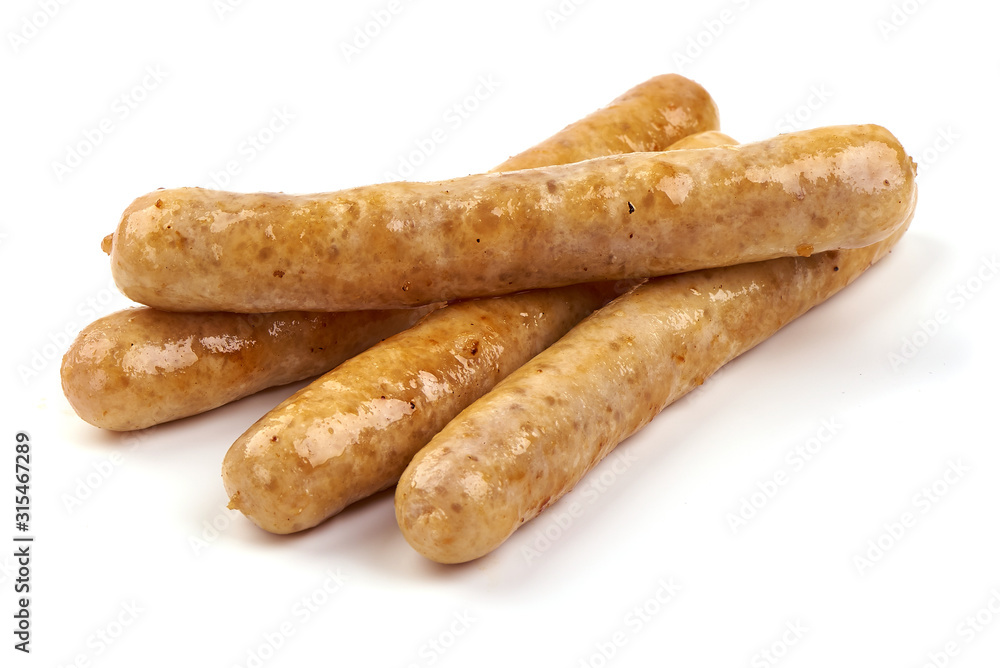 Grilled Chicken Sausages, isolated on white background Grilled Chicken Sausages, isolated on white background
