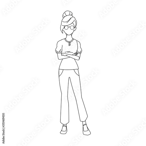 Cool woman stading icon, flat design