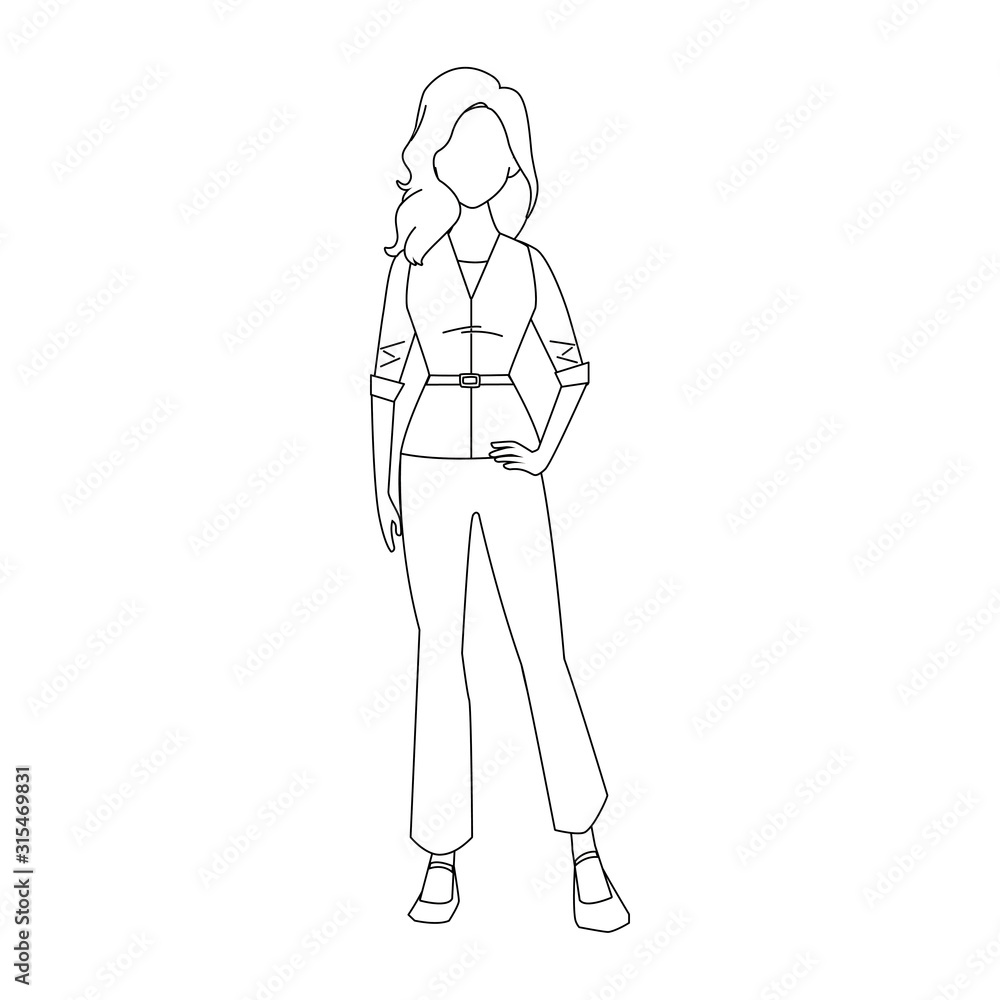 Young woman standing icon, flat design Young woman standing icon, flat design