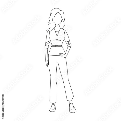 Young woman standing icon, flat design