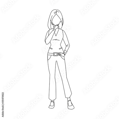 cool woman standing icon, flat design