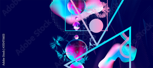 Multicolored dark space retro futuristic neon abstraction background cosmos