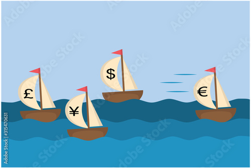 ships sailing with money icons sail on a race