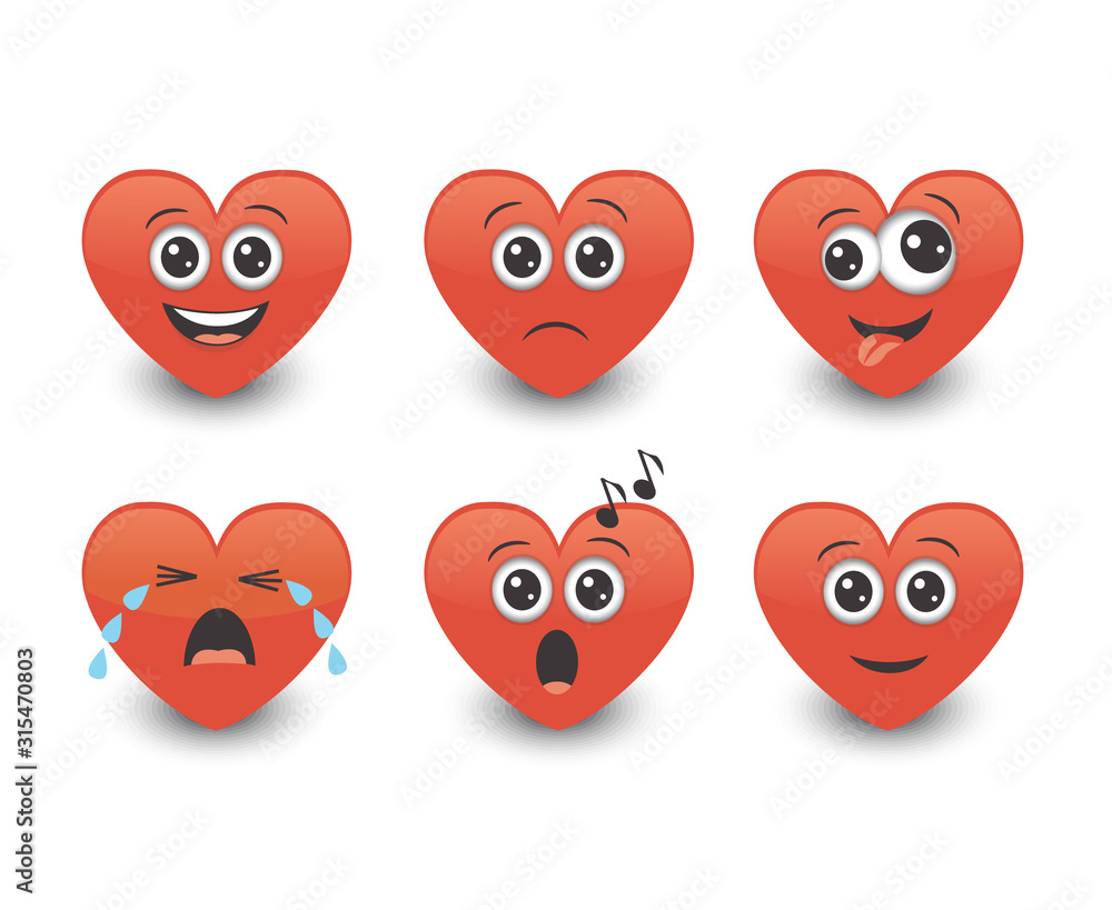set of red cute emoticon hearts set of red cute emoticon hearts
