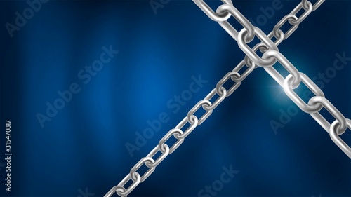 Crossed golden chain on a royal background of blue wavy canvas