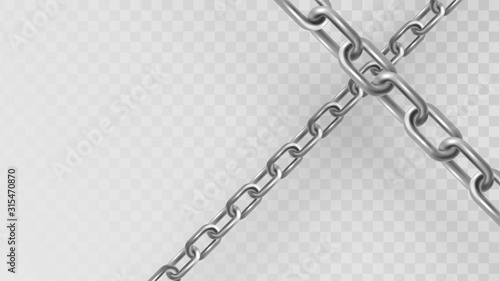 Crossed metal chain on a transparent background, industrial element