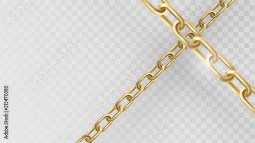 Crossed gold chain on a transparent background, jewelry chain