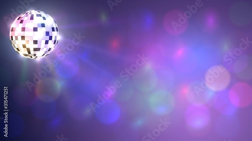 Bright background with disco ball, night club or disco