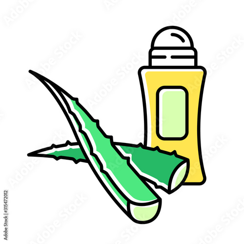 Vegan antiperspirant color icon. Plant based deodorant. Protection from smell with medicinal herbs. Cosmetic with aloe vera. Hygiene and healthy skincare. Isolated vector illustration