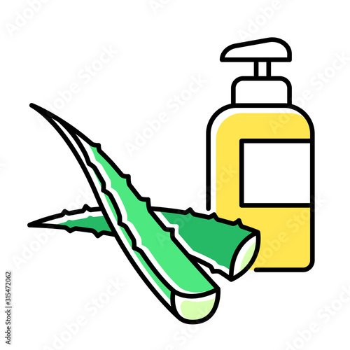 Herbal lotion color icon. Plant based gel and natural liquid soap. Organic bathing product. Dermatology. Moisturizer with aloe vera extract. Hygiene and skincare. Isolated vector illustration