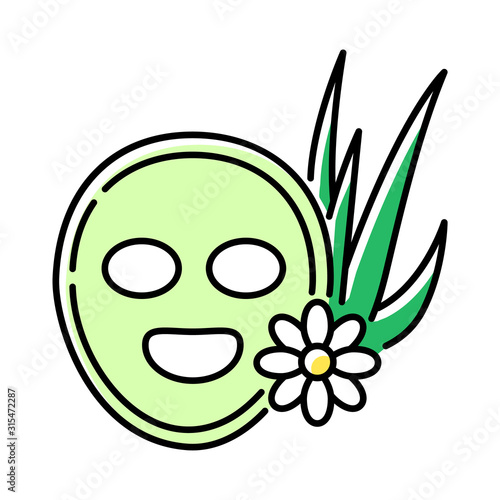 Vegan face mask green color icon. Healing skincare treatment. Natural spa procedure. Medicinal herbs for cleansing and moisturizing. Aloe vera, plant based product. Isolated vector illustration