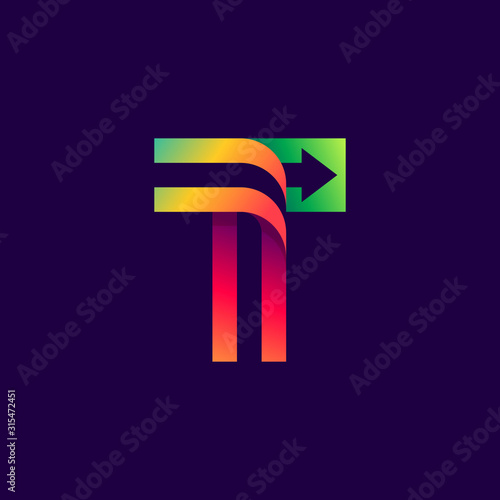 Letter T logo with arrow inside.