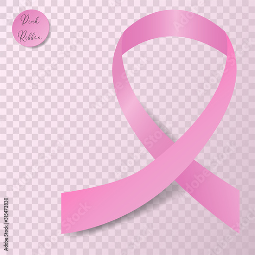 Realistic 3d pink silk ribbon on transparent background. Pink satin ribbon mock up - symbol World Cancer Day. Vector illustration