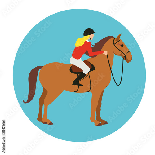 Equestrian, derby sport flat hand drawn color illustration. Stallion. Equestrianism. Racehorse hand drawn clipart. Horse racing competition.Professional jockeys, riders. Hippodrome, isolated © Ekaterina  Siubarova