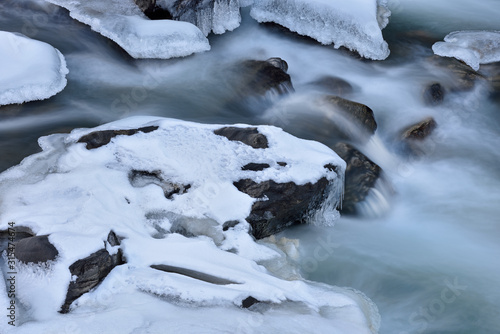 Winter landscape of Clear Creek captured with motion blur, Rocky Mountains, Colorado, USA