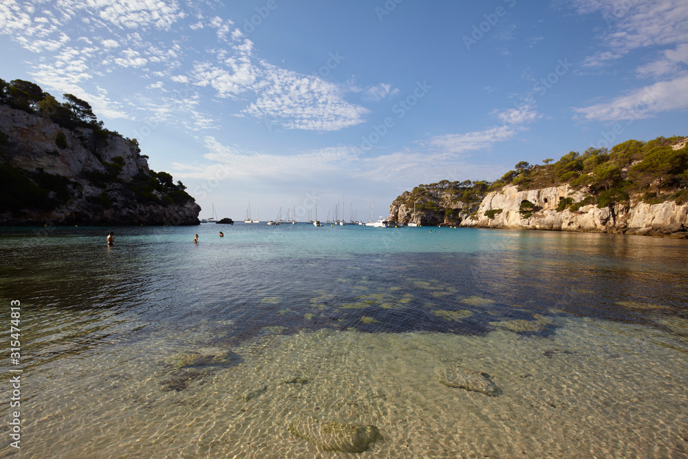 Clear water in Cala Macarella in Menorca,Balearic Islands, Spain