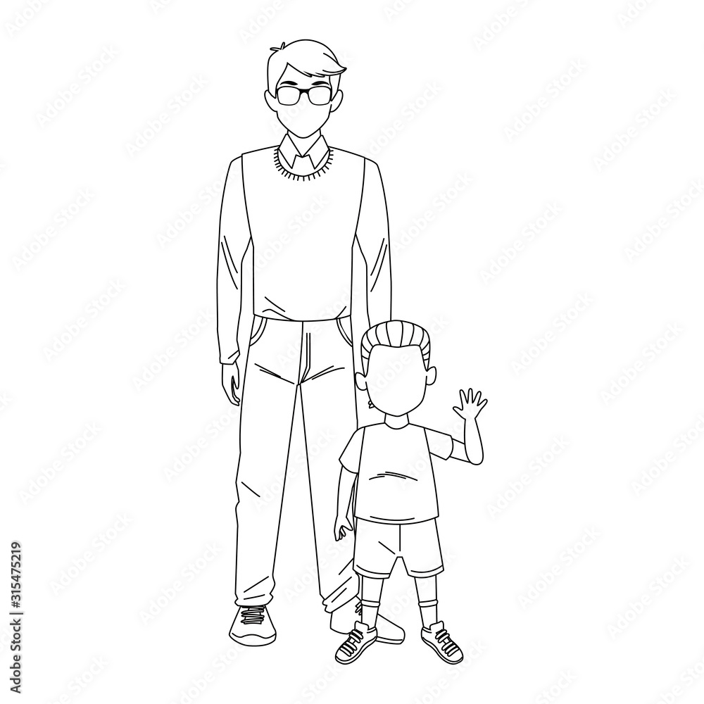 man and little boy icon, flat design