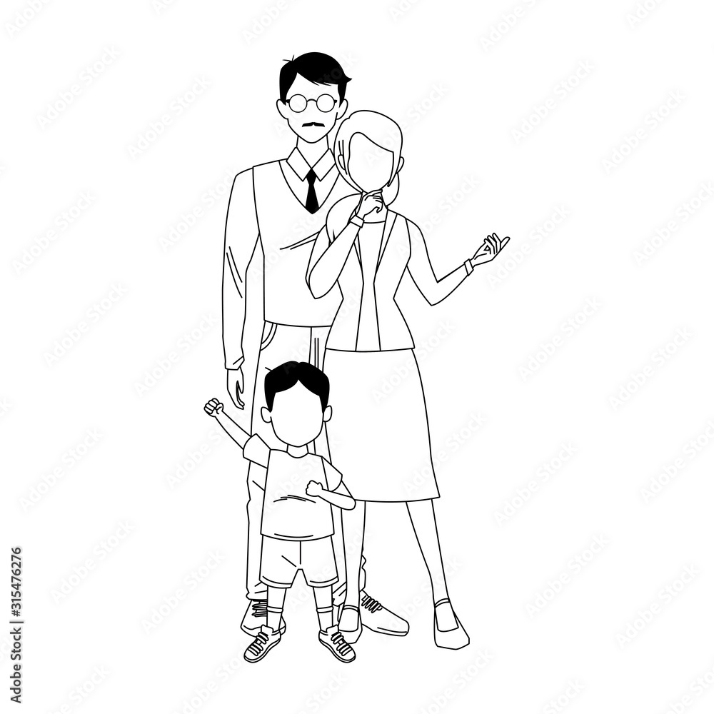 Father, mother and son standing, colorful design Father, mother and son standing, colorful design