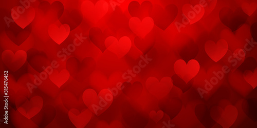 Background of translucent blurry hearts in red colors. Illustration on Valentine's day