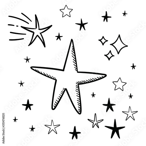 Hand drawn stars. Star doodle collection.