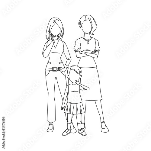 women with little girl standing, flat design