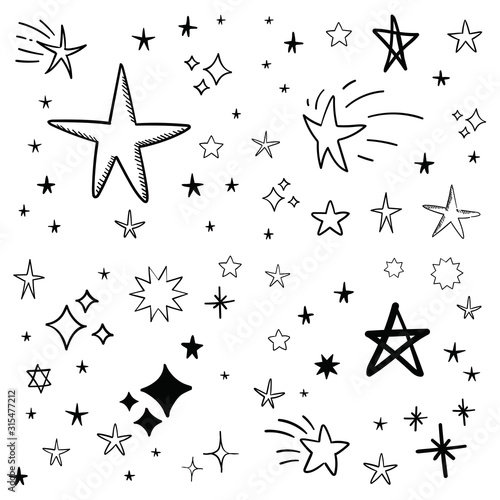 Hand drawn stars. Star doodle collection.