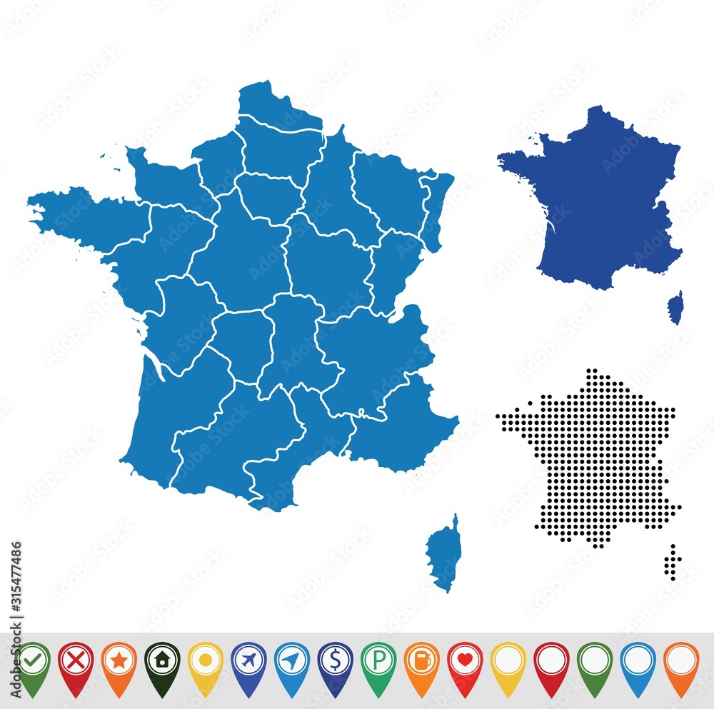 Set outline maps of France
