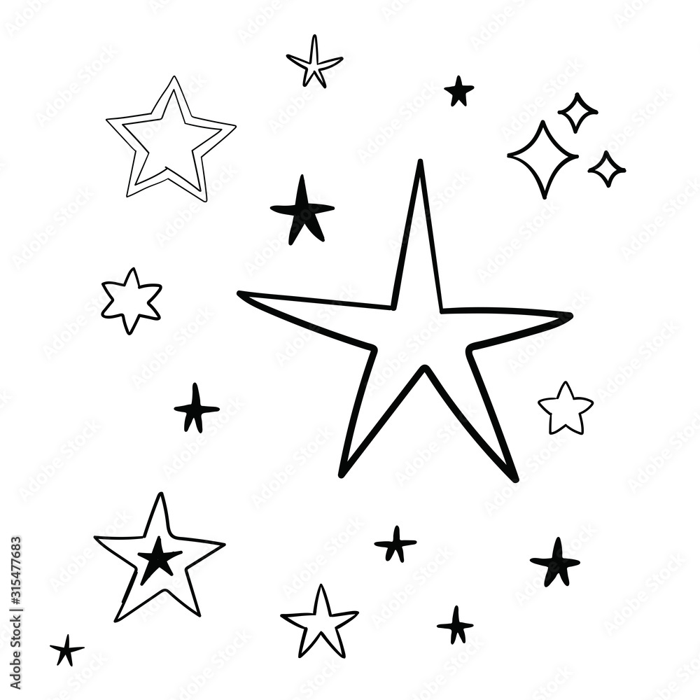 Hand drawn stars. Star doodle collection. Hand drawn stars. Star doodle collection.
