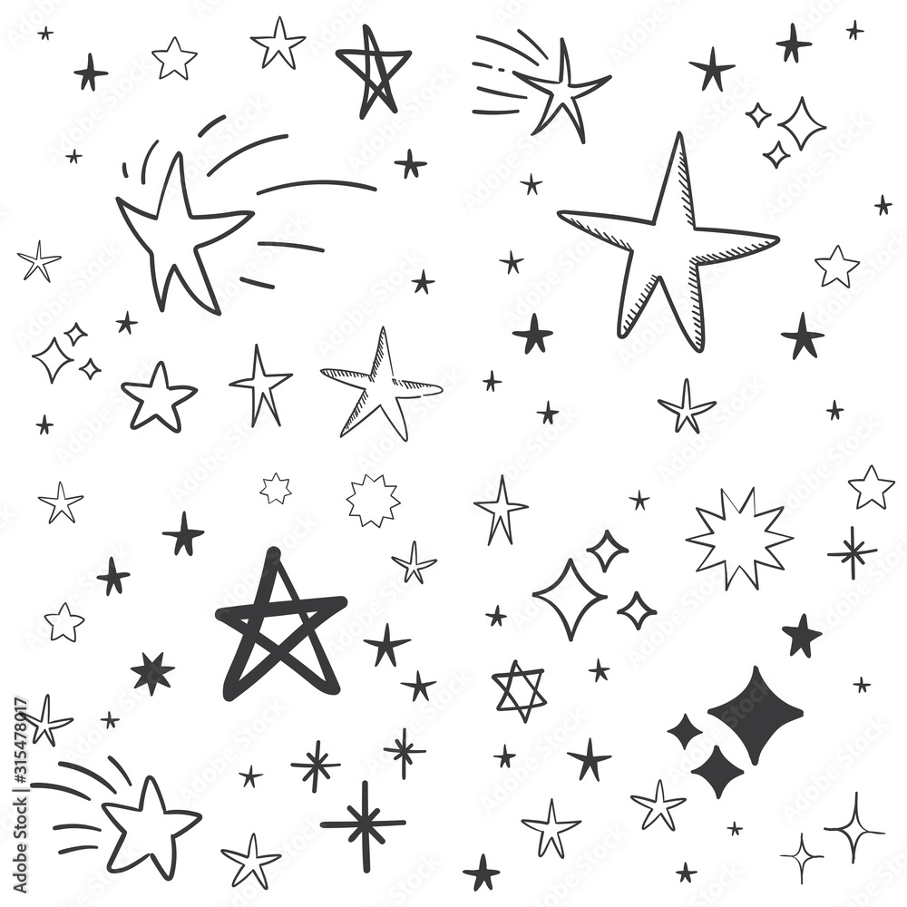 Fototapeta premium Hand drawn stars. Star doodle collection.