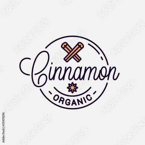 Cinnamon logo. Round linear logo of cinnamon stick