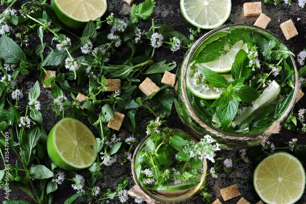 Fresh homemade mojito with mint and lime.