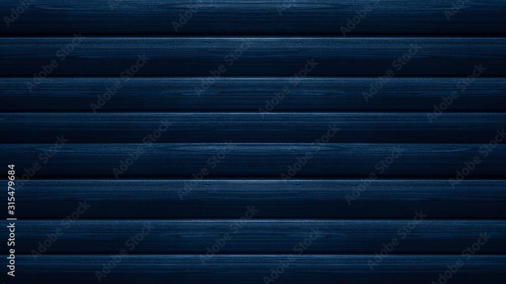 Obraz premium Wood texture in blue classic color. Dark wood, wooden dark background. Dark room with wooden walls.
