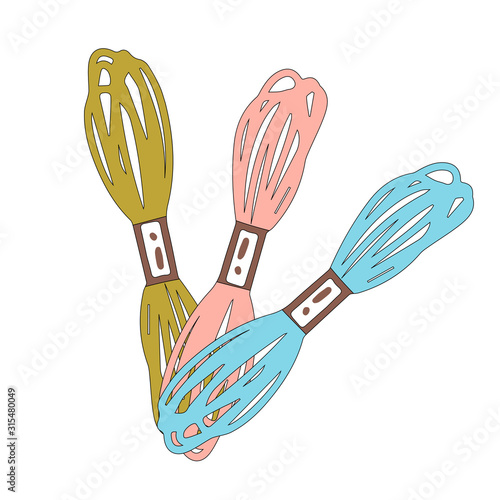Mouline thread for embroidery. Skein of thread for sewing and needlework. Color vector illustration.