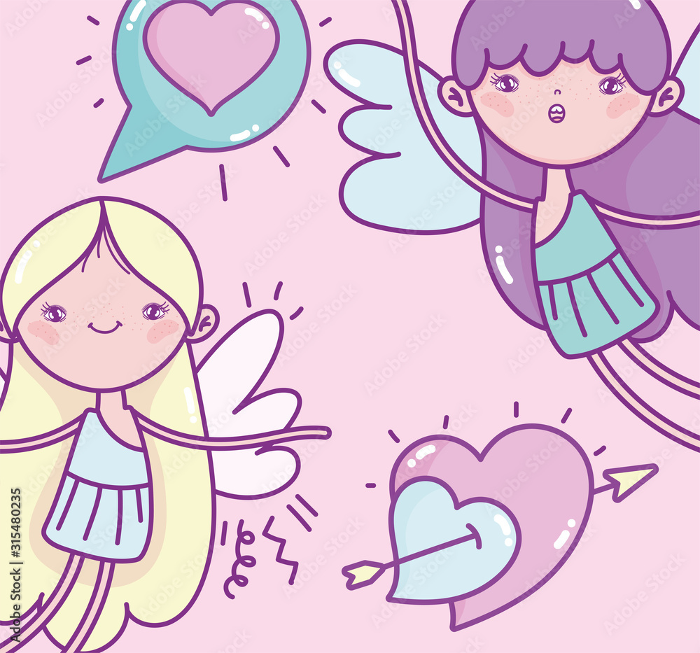 happy valentines day, cute cupids hearts love arrow message happy valentines day, cute cupids hearts love arrow message