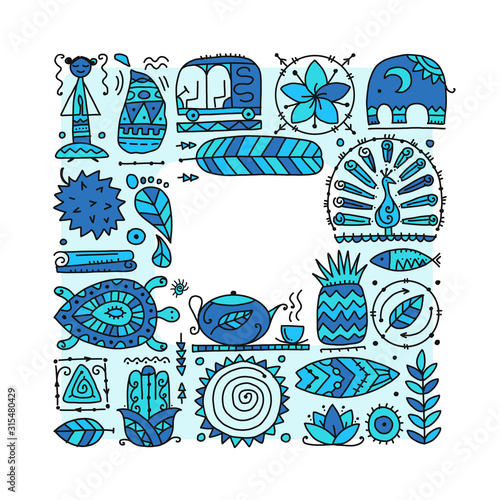 Sri Lanka travel, art background. Tribal elements for your design